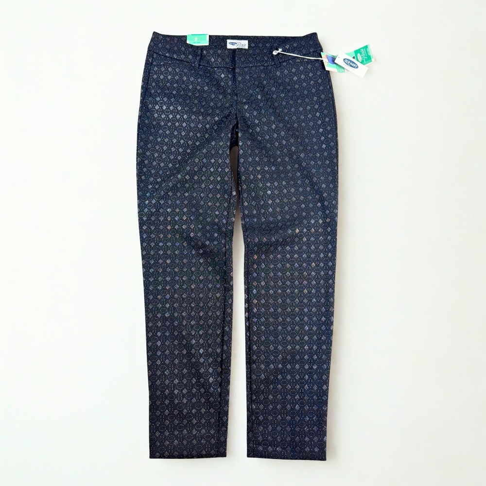 Old Navy Pixie Pants Women 2 Black Jacquard Metallic Cropped Ankle Trousers